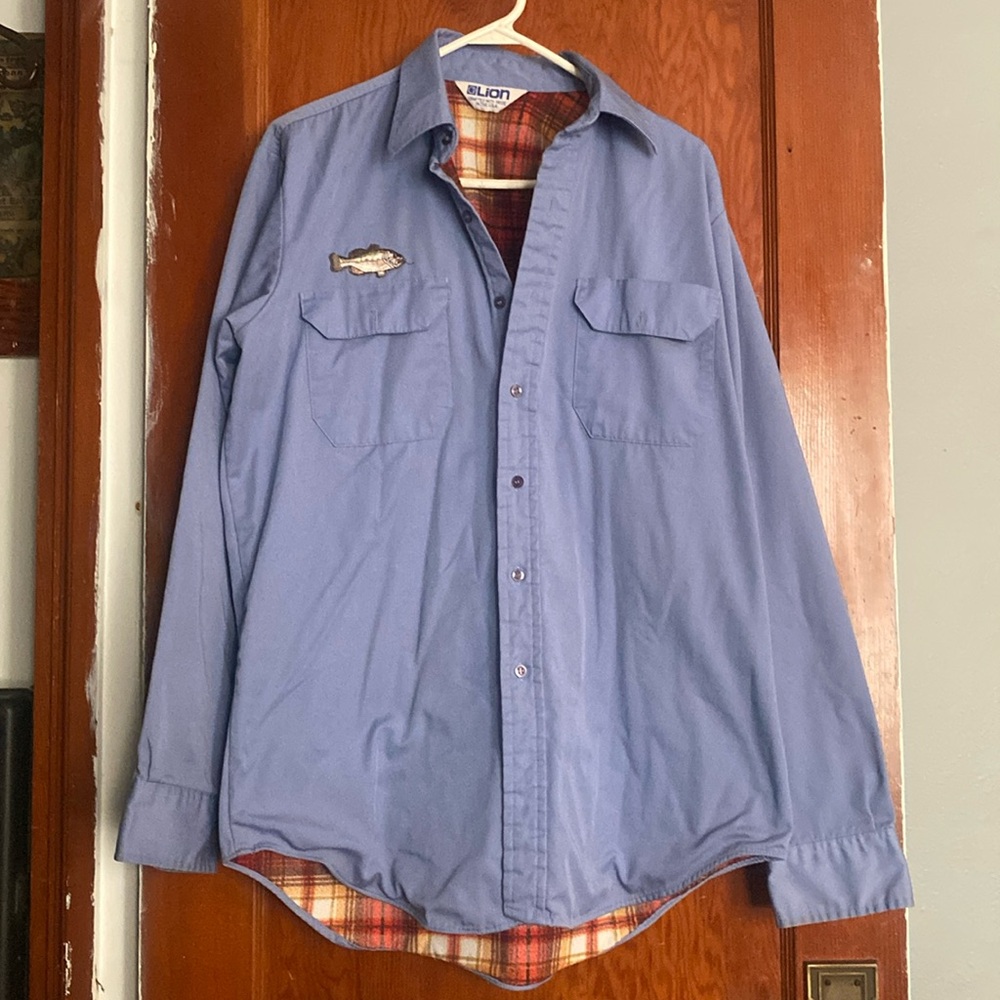 Vintage Flannel Lined Work Shirt with Bass Patch